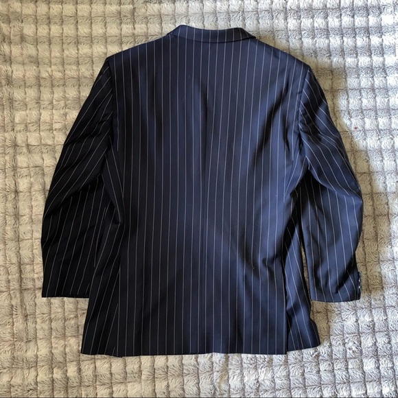 T.M.Lewin Pure Wool Pinstripe Suit sz 46R Navy - Picture 2 of 12